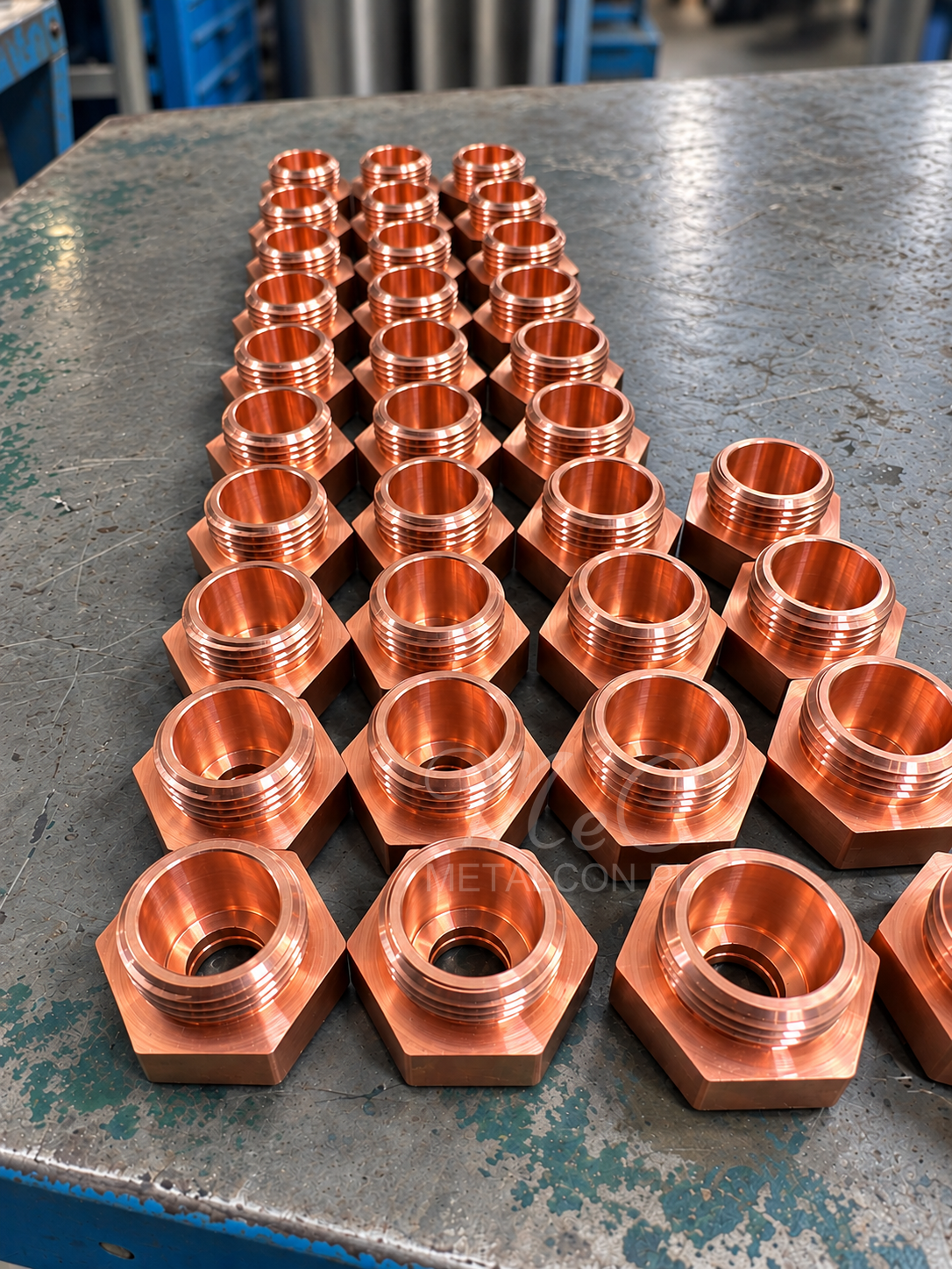 Custom copper components on a workbench