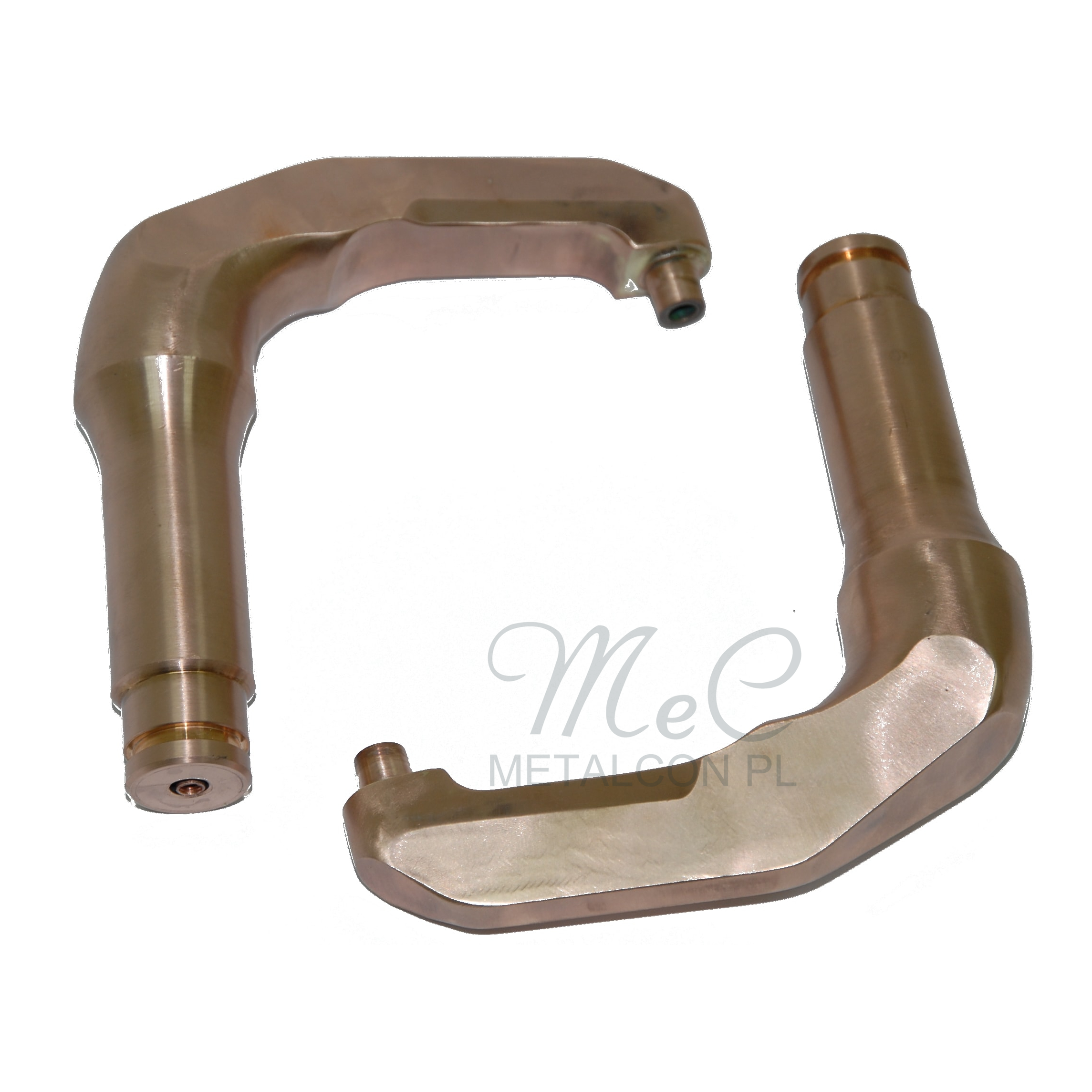 Two bent welding electrode holders with connections