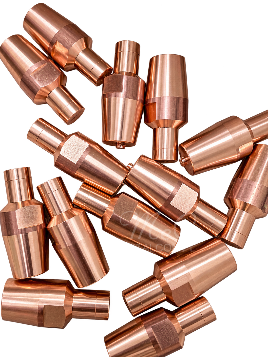 Turned copper connectors with hexagonal surfaces