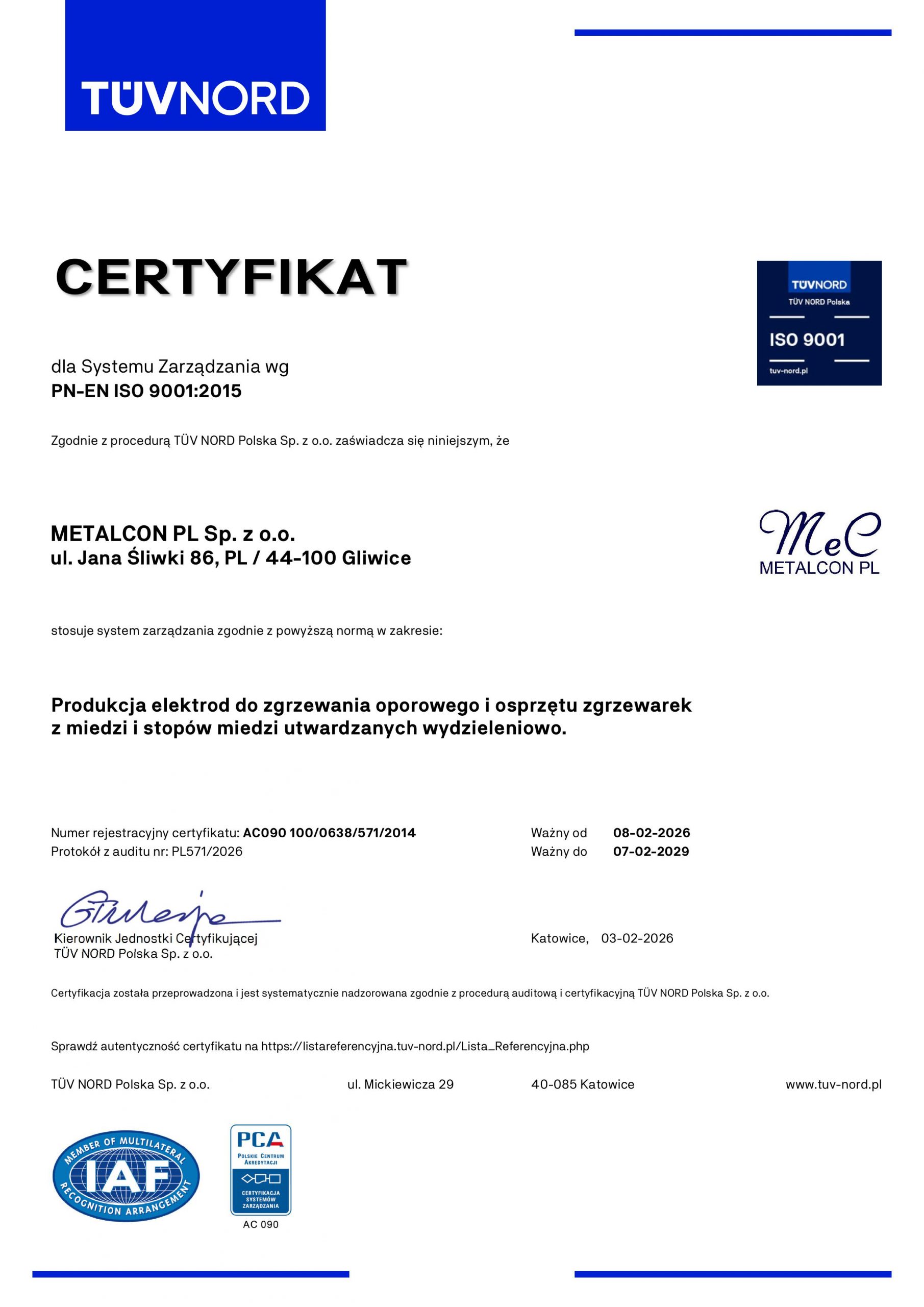 ISO 9001 certificate — Polish